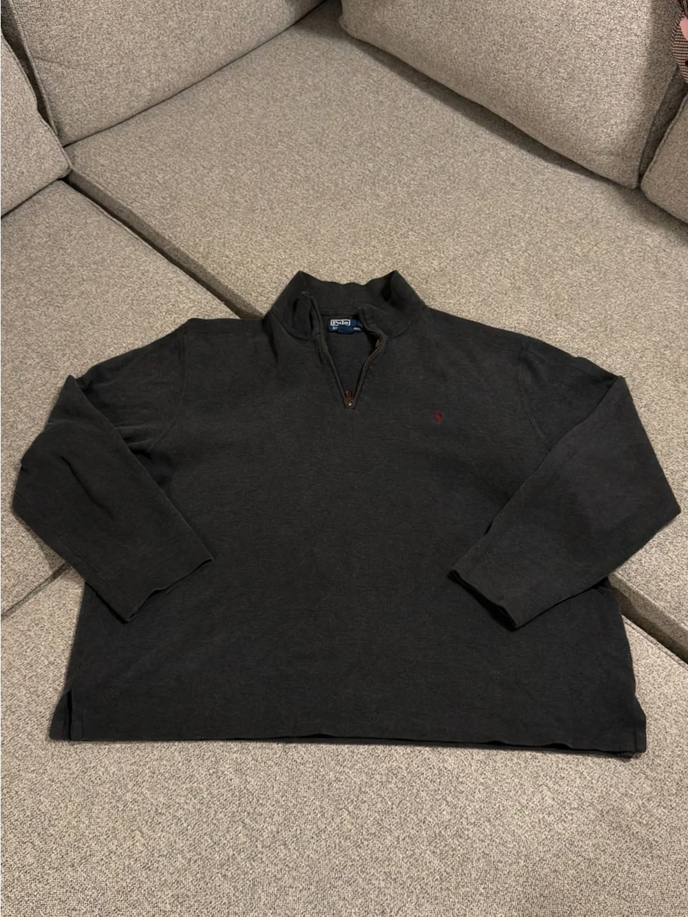 Polo Ralph Lauren Mens XXL Quarter Zip Pullover Sweater Gray Red Pony Cotton
